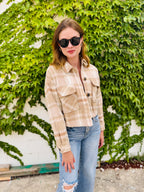Button-down Short Plaid Shacket - Khaki