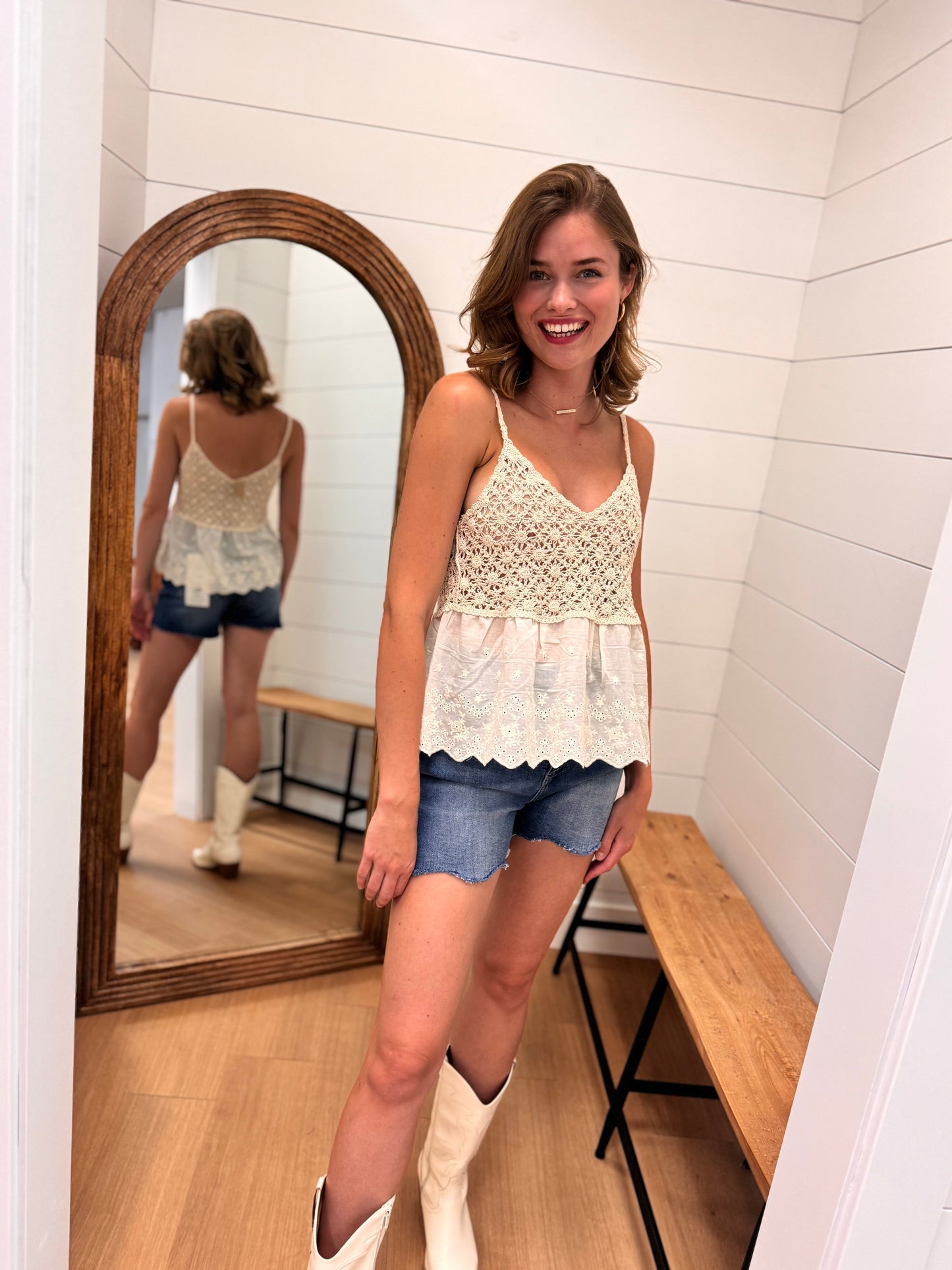Crochet Top Tank in Natural