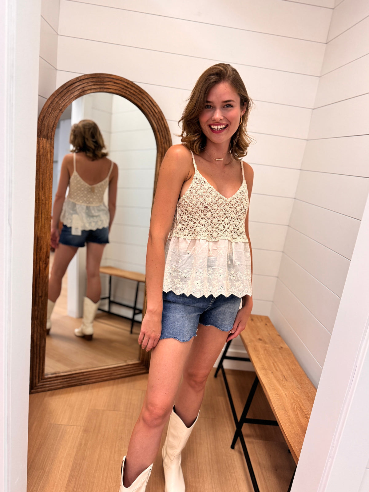 Crochet Top Tank in Natural