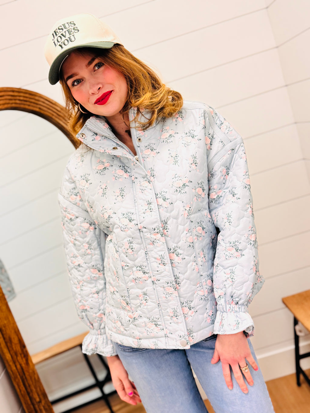 Floral Print Quilted Oversized Casual Jacket