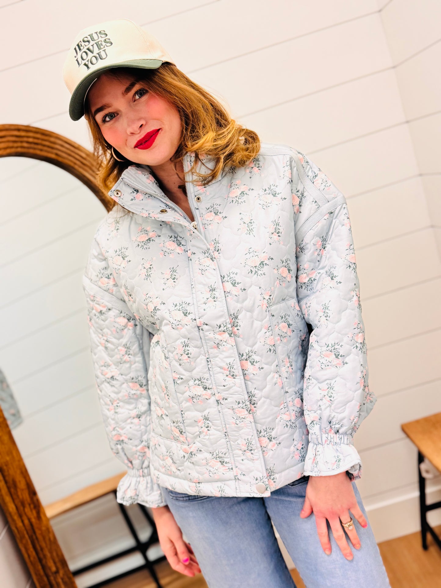 Floral Print Quilted Oversized Casual Jacket