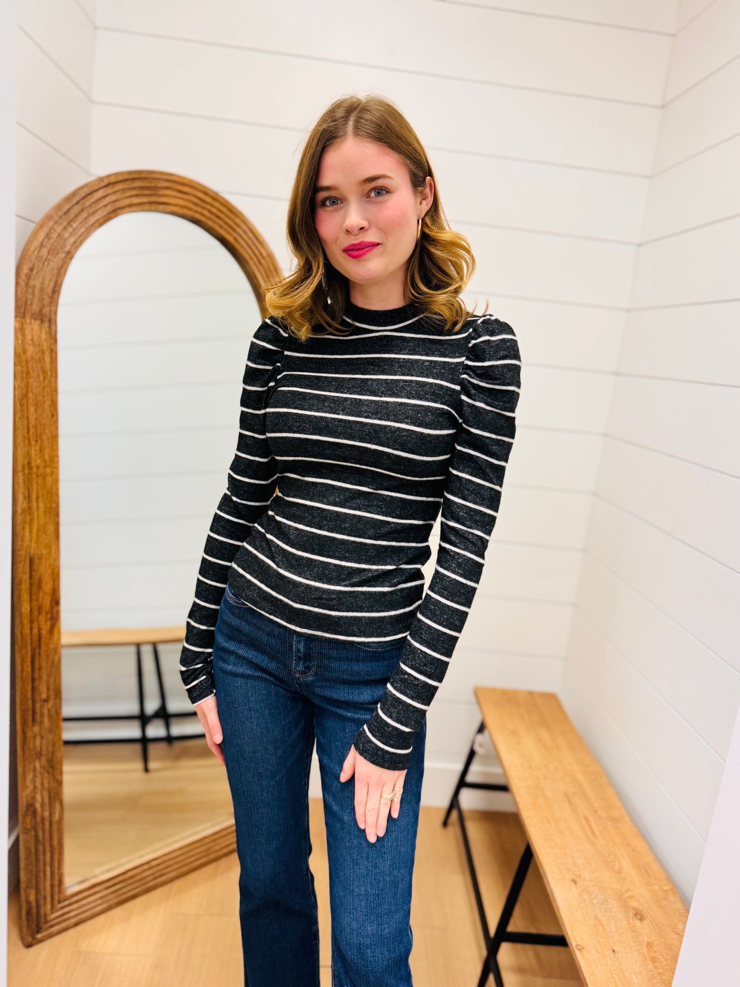 Brushed Knit Striped Top