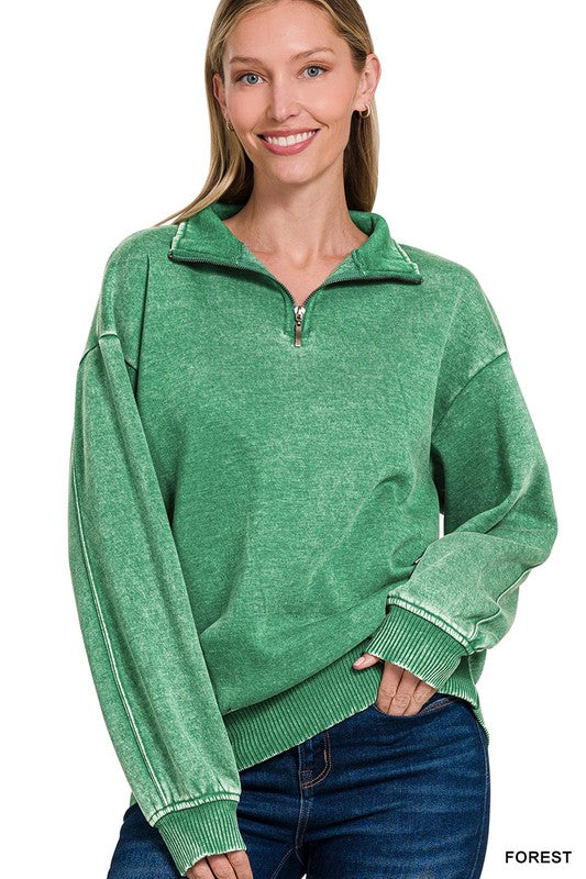 Acid Wash Fleece Half Zip Pullover