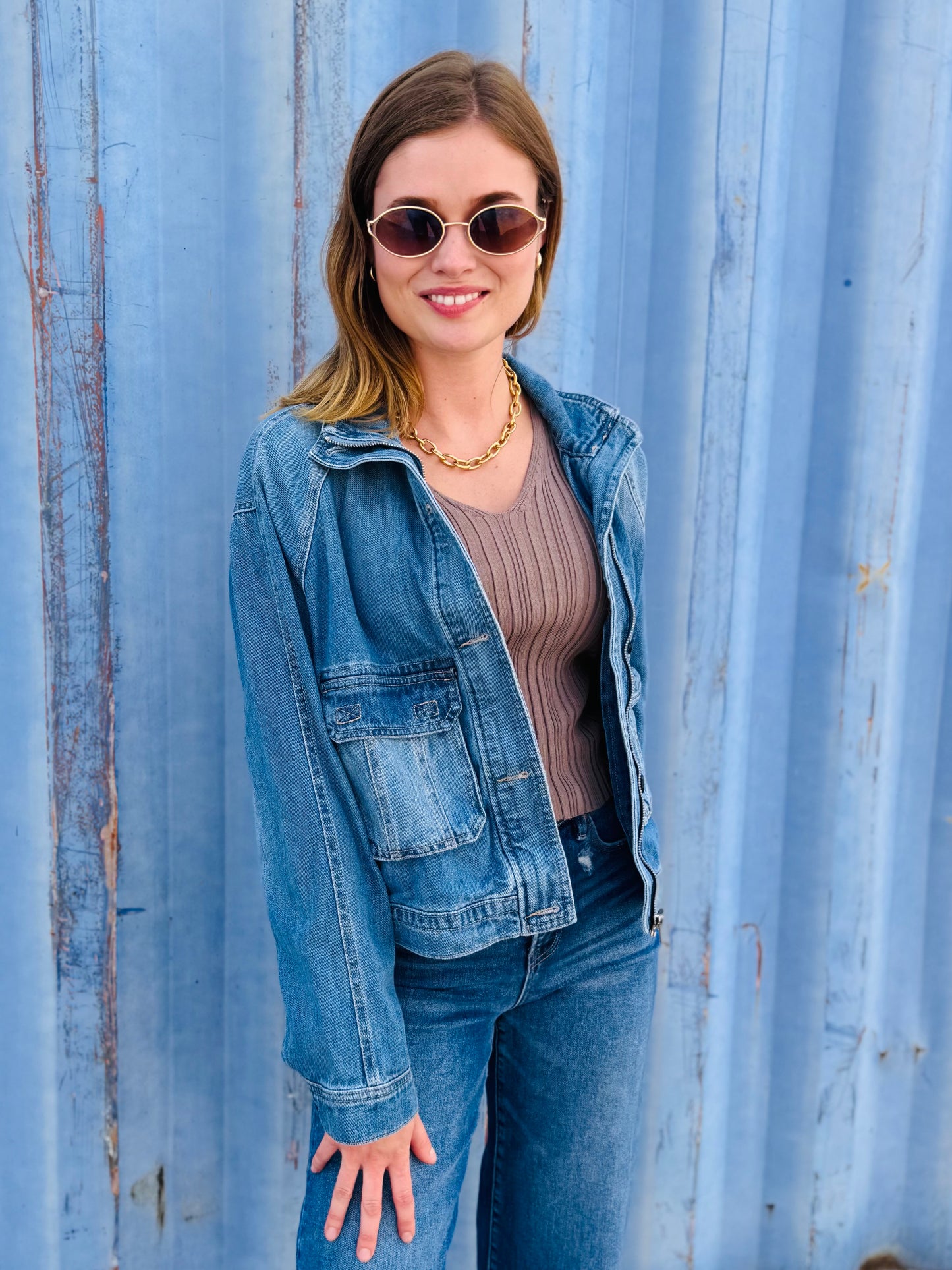 Medium Wash Denim Jacket - Risen