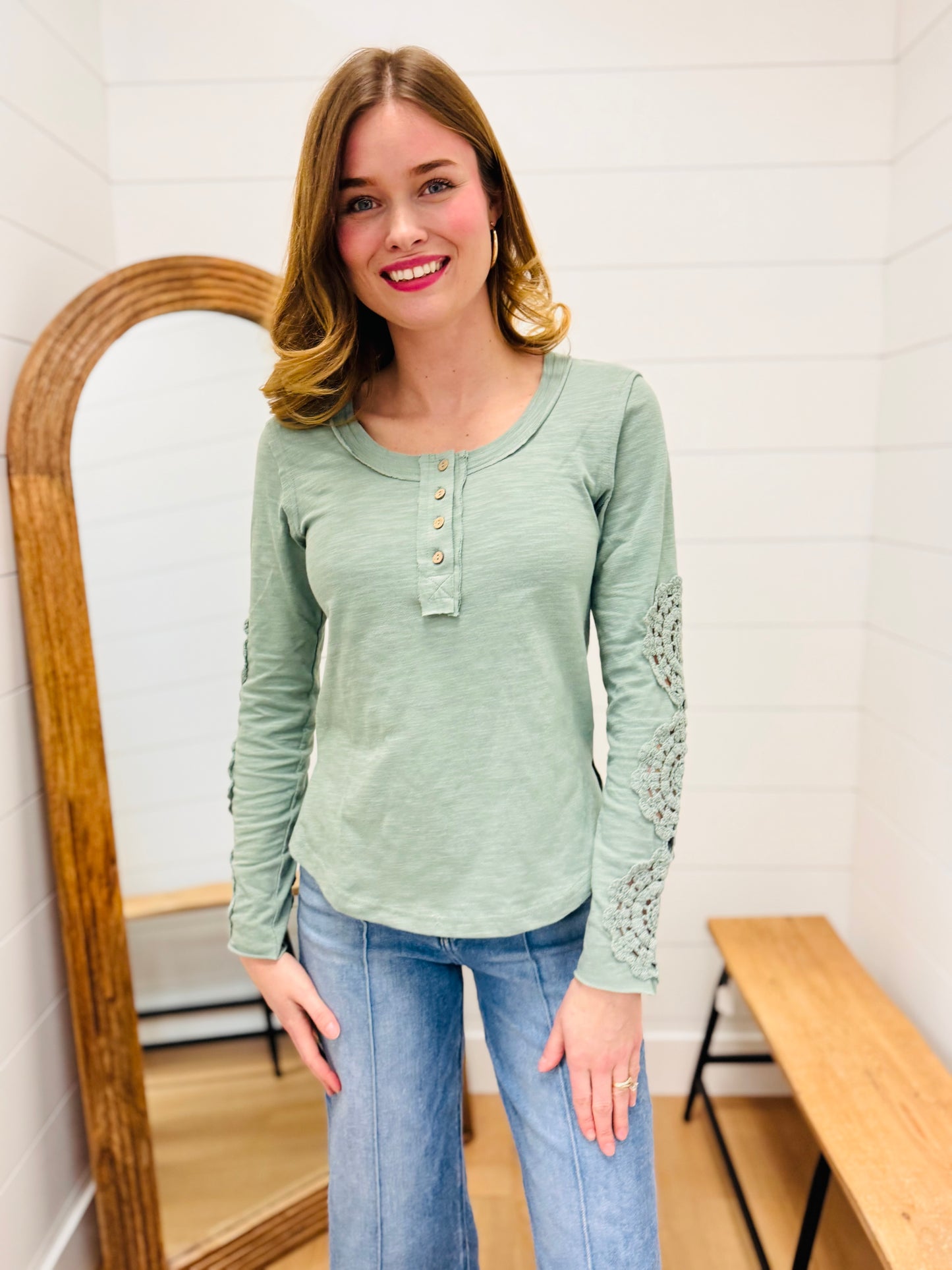 Crochet Sleeve Solid Knit Top