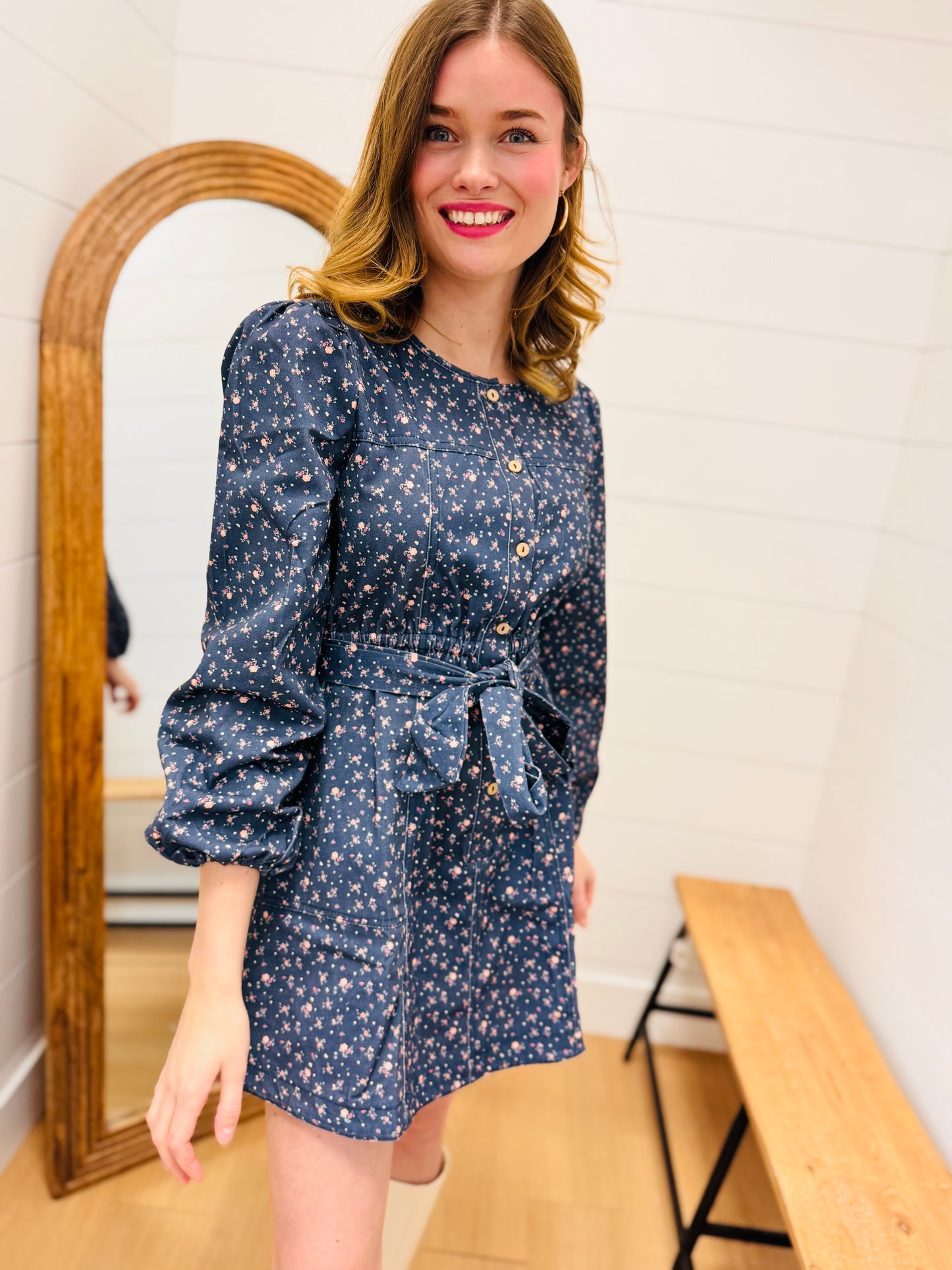 Floral Printed Button Down Mini Dress