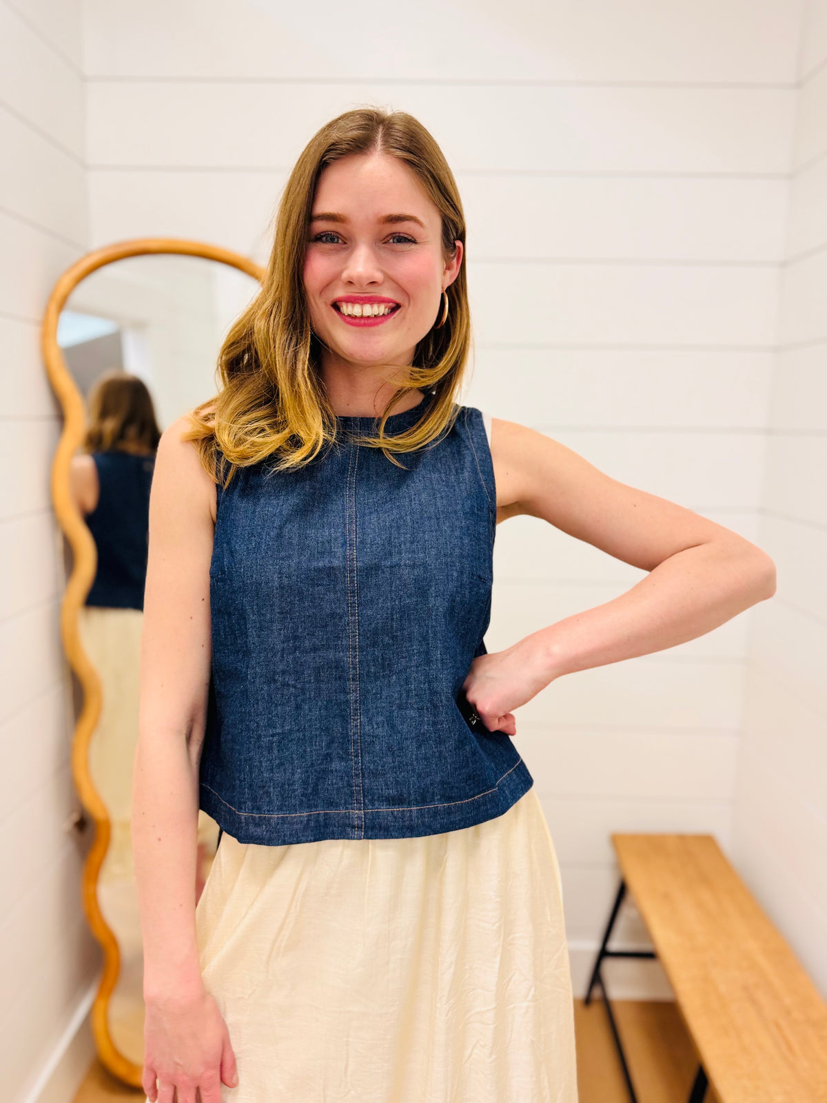 Back Button Denim Top