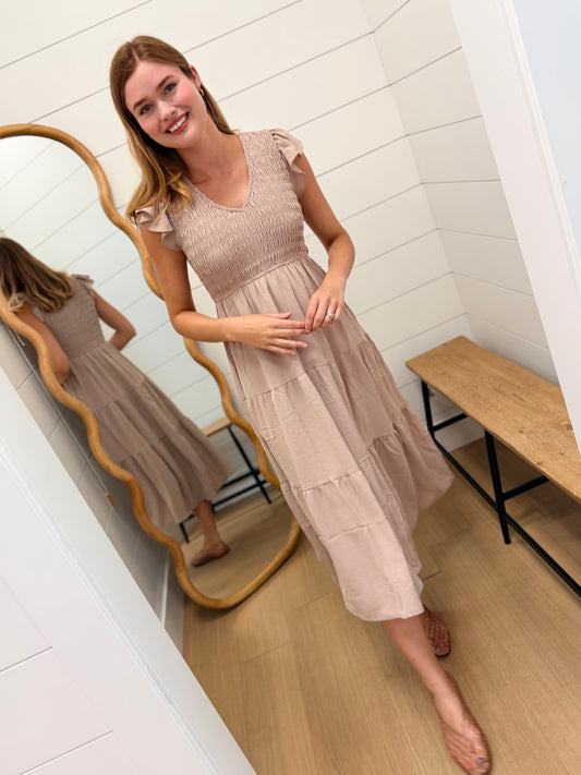 Flutter Sleeve Midi Dress