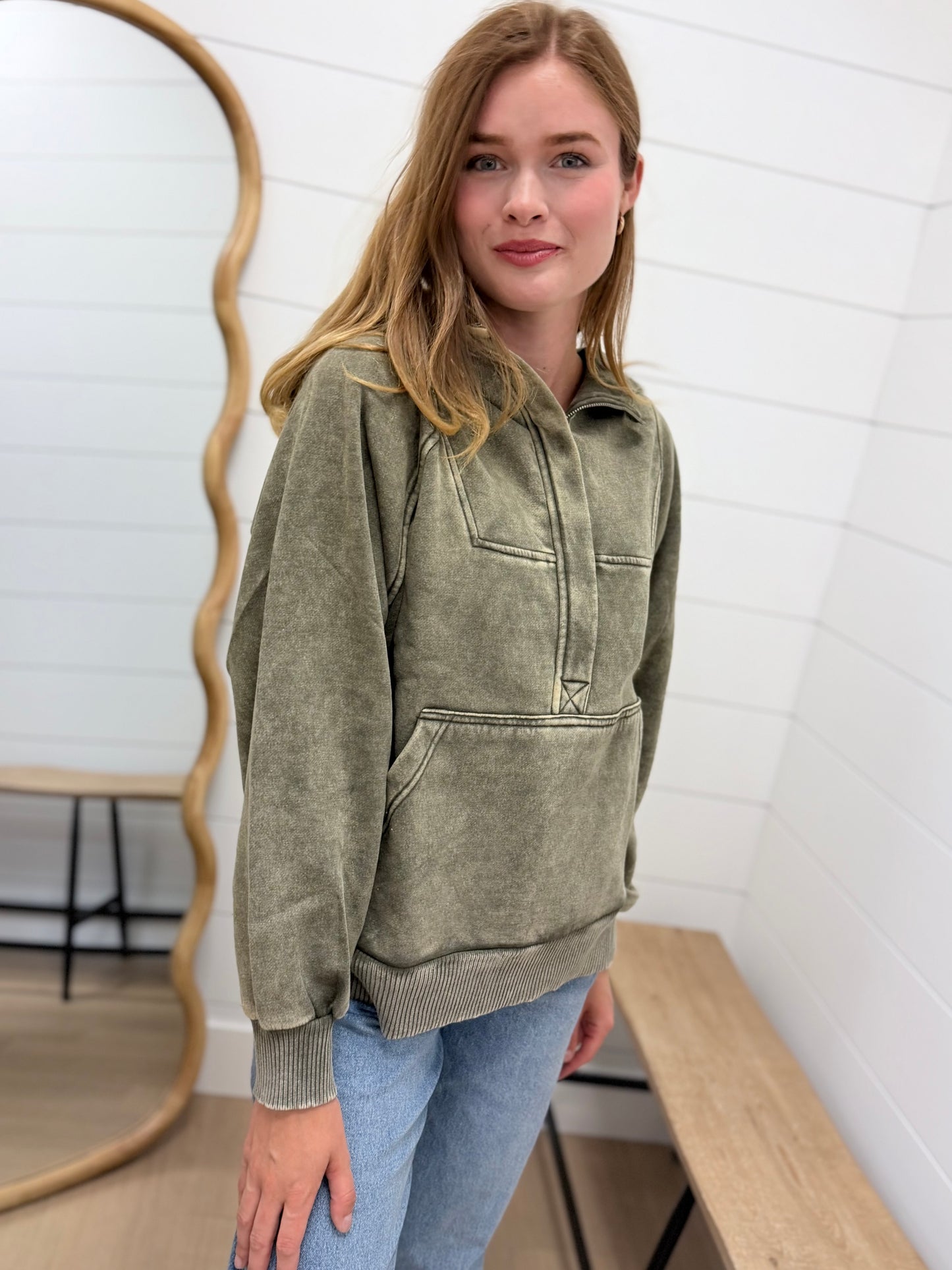 Vintage Wash Oversized 1/4 Zip Hoodie