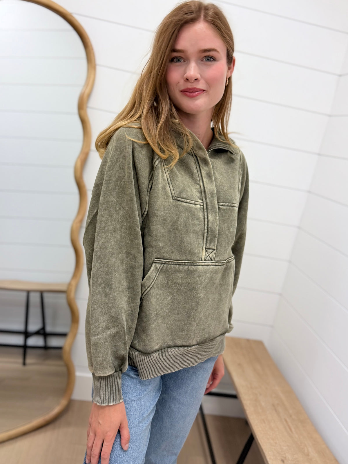 Vintage Wash Oversized 1/4 Zip Hoodie