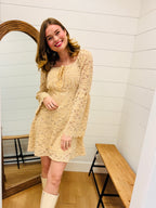 Textured Lace Bell Sleeve Dress