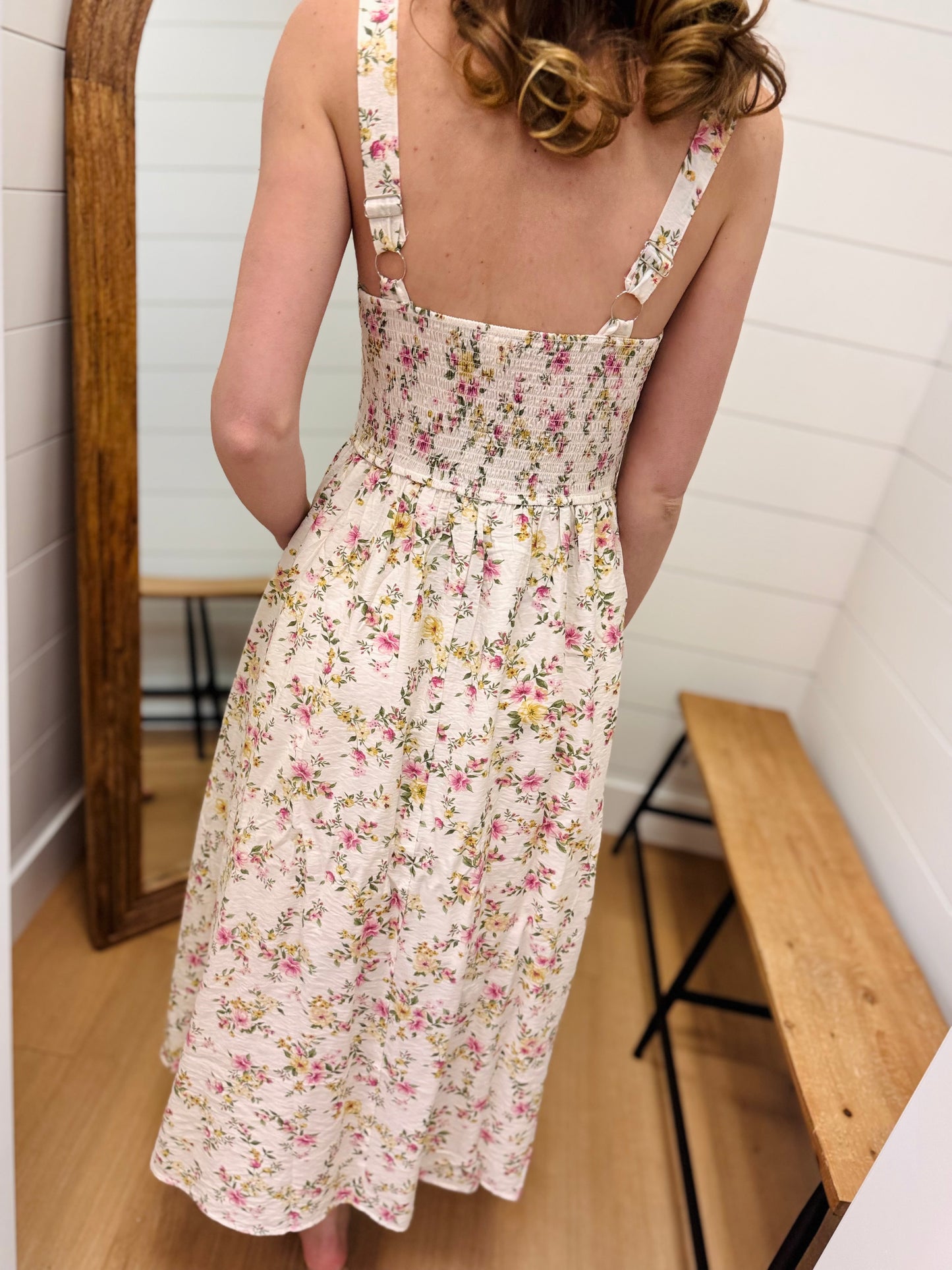 Floral Lace Trim Corset Sleeveless Midi Dress