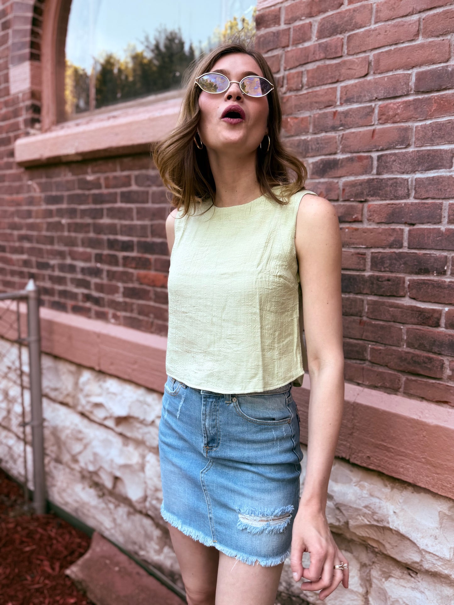 Sleeveless Back Button Detail Top