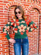 Fuzzy Floral Print Sweater - Dreamers