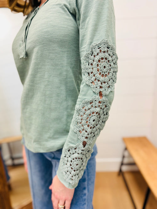 Crochet Sleeve Solid Knit Top