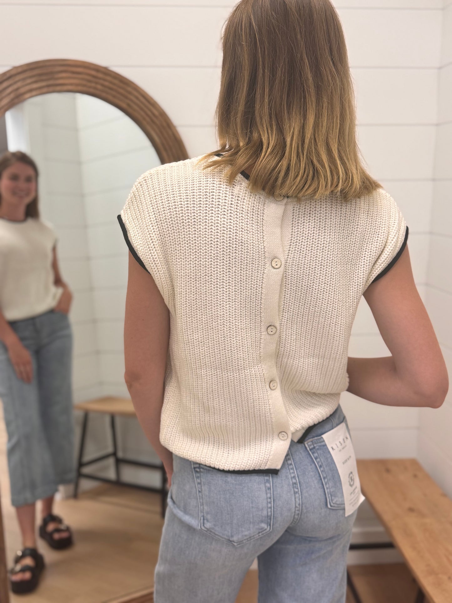 Crochet Knit Sweater Top in Cream