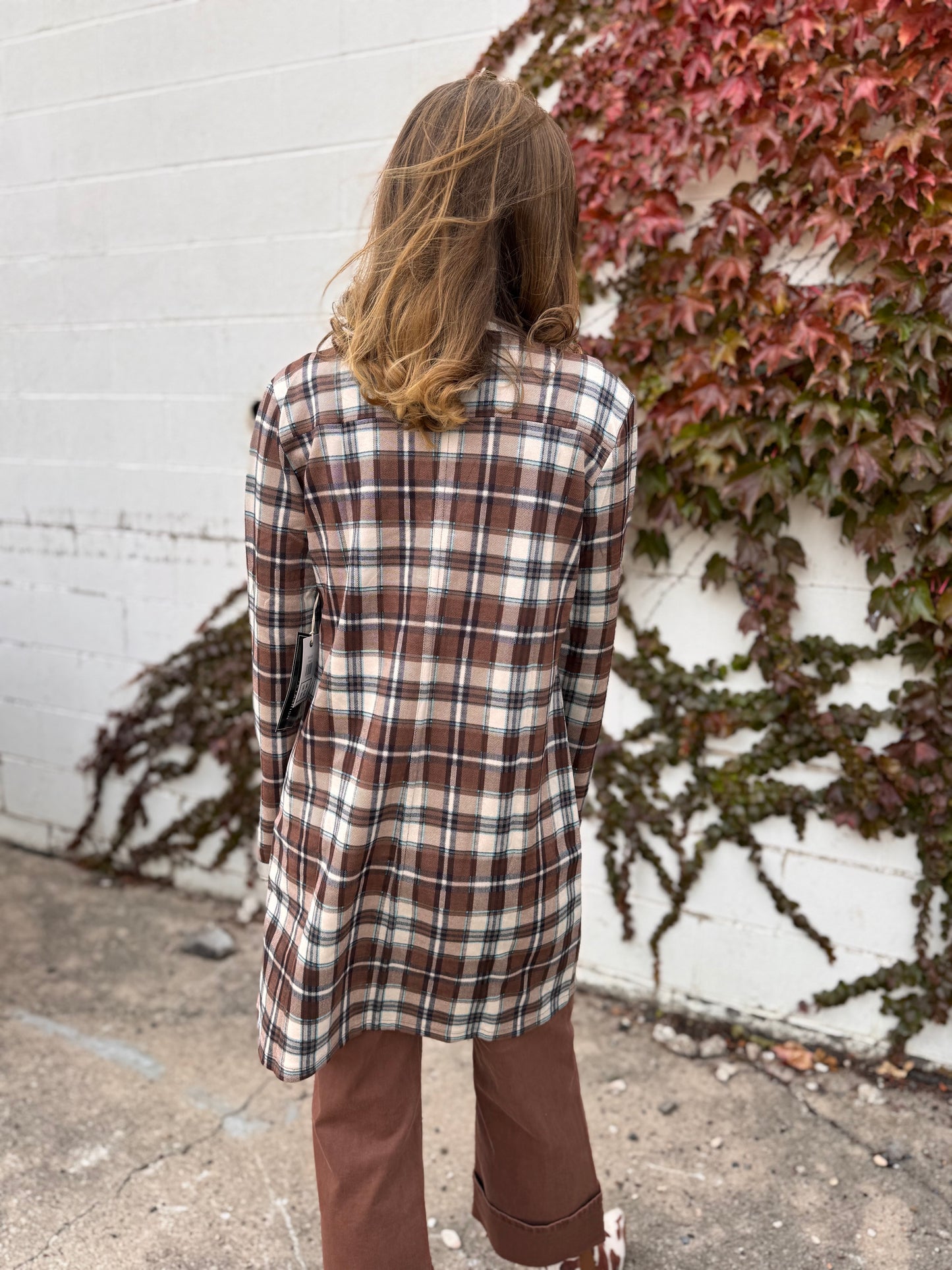 Plaid Suede Oversized Blazer Jacket