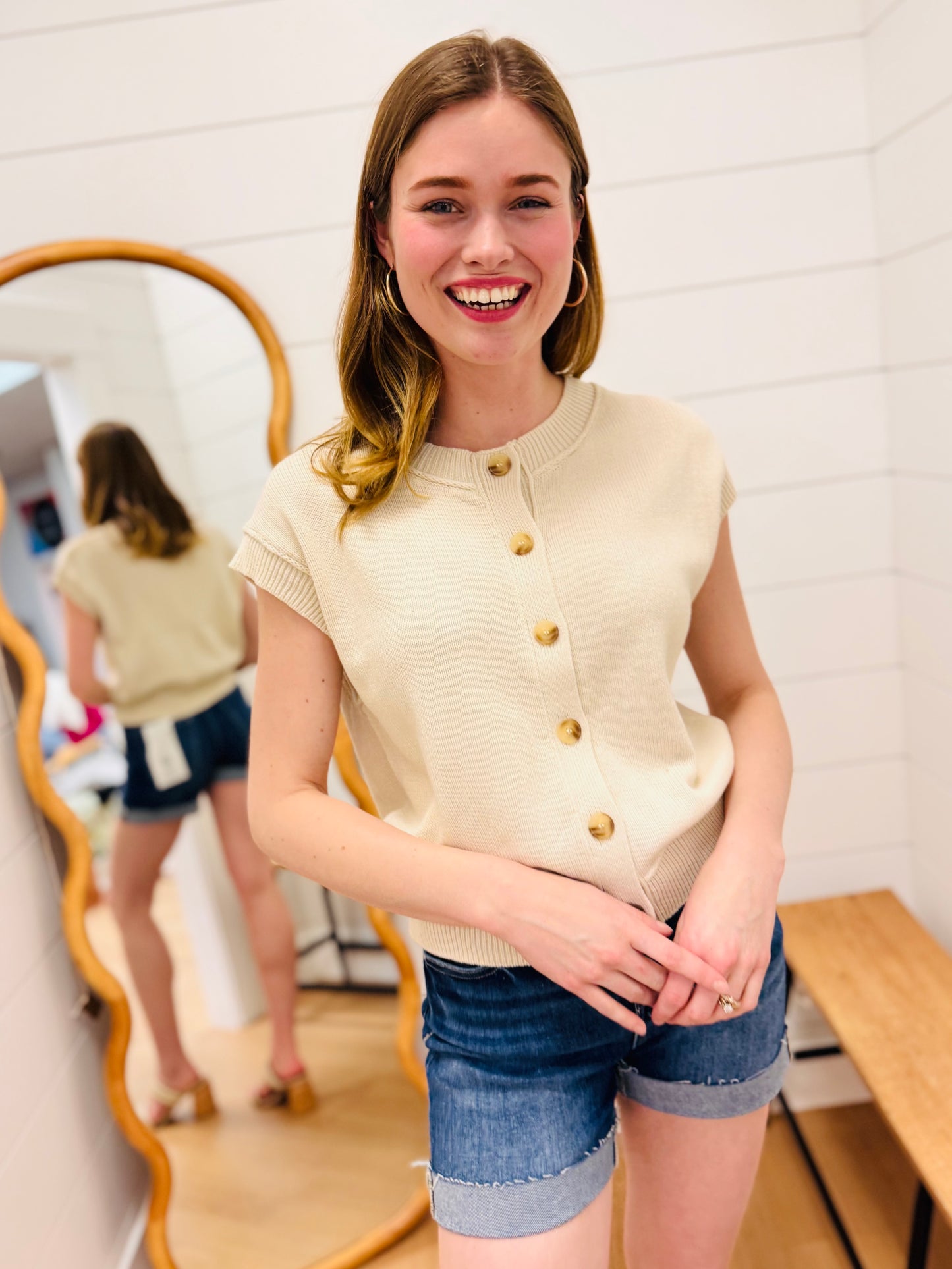 Exposed Seam Short Sleeve Cardigan
