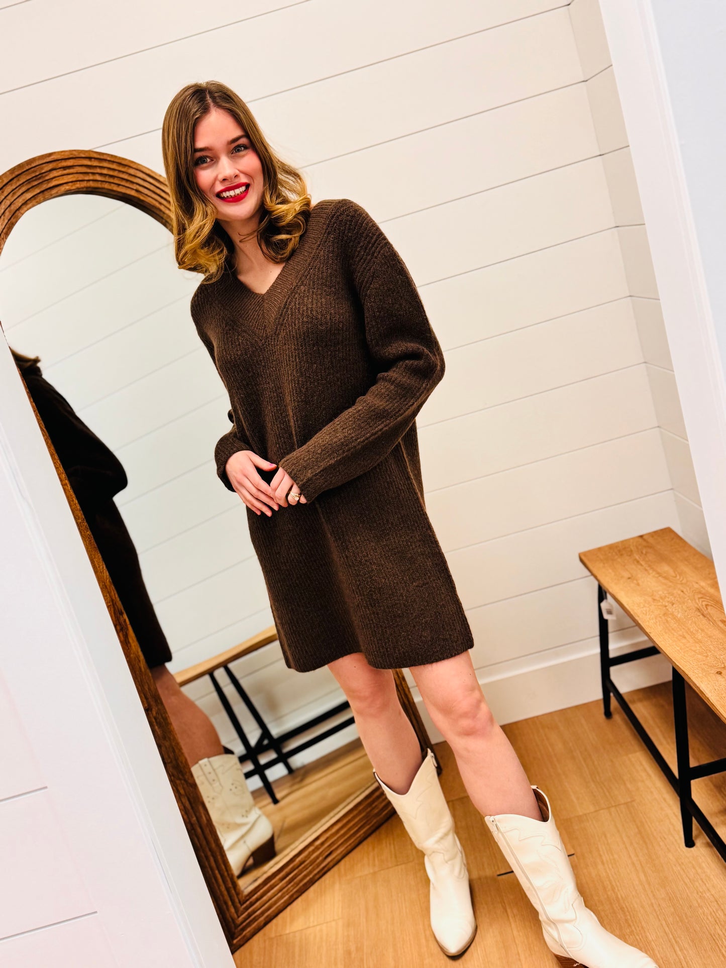 V Neck Sweater Dress