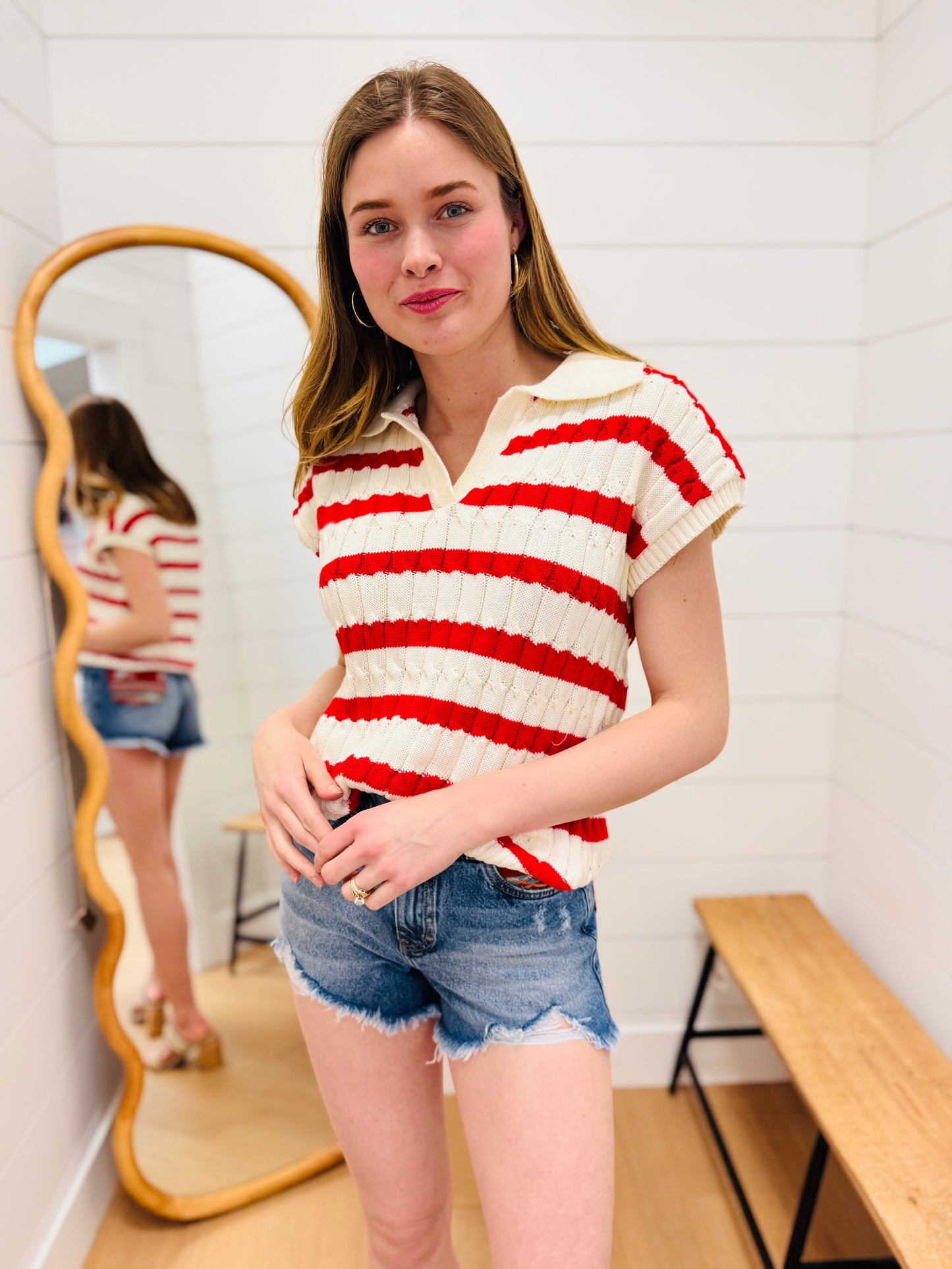 Textured Stripe Collared Sweater Vest