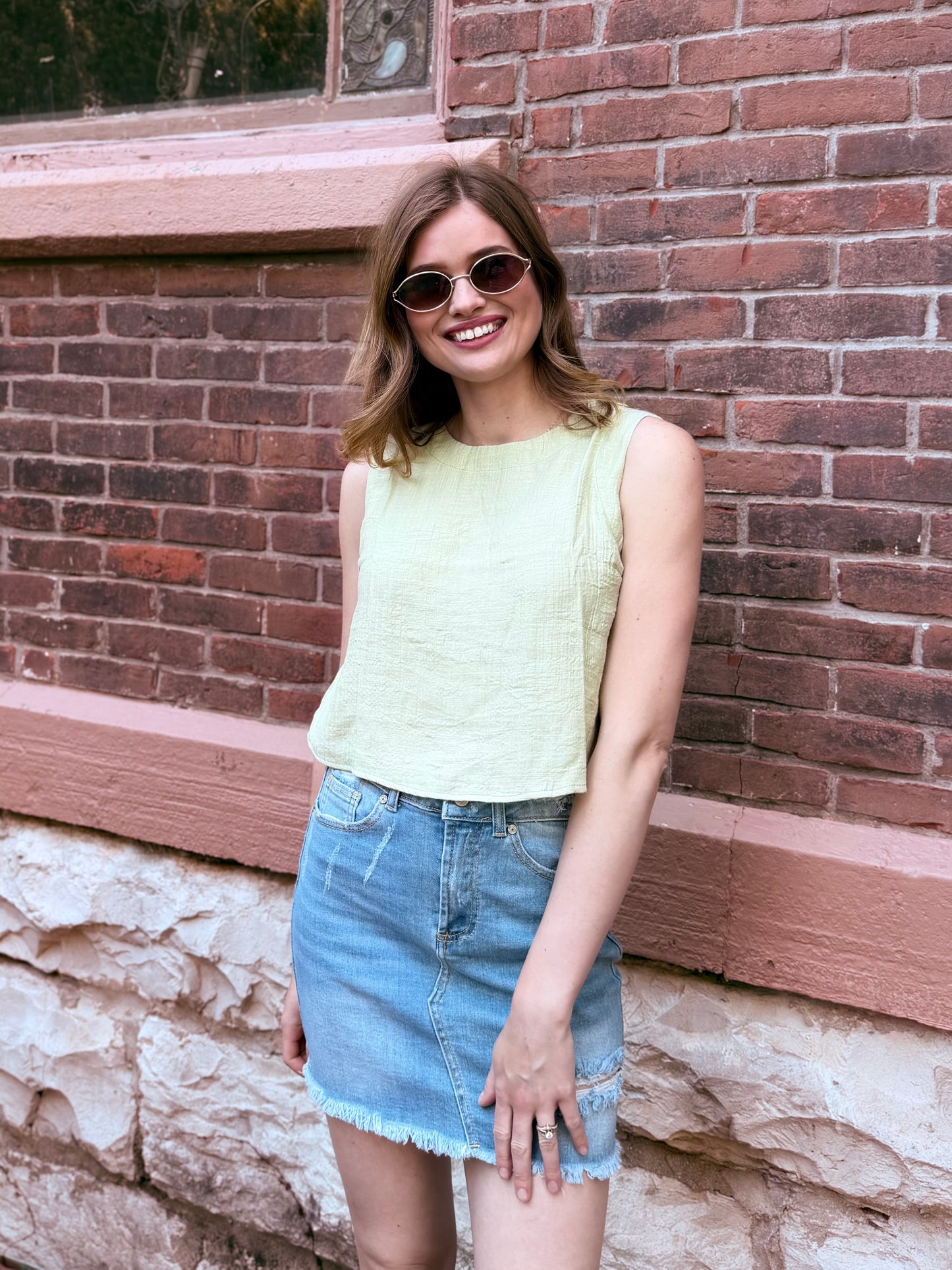 Sleeveless Back Button Detail Top