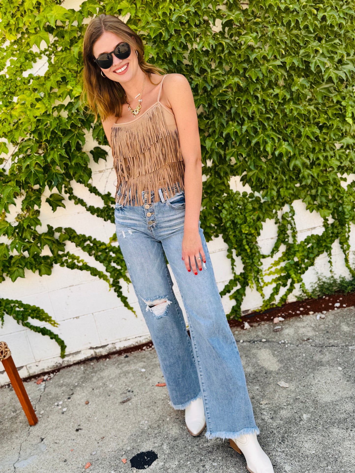 Mid Rise Button Down Wide Leg Jeans - Risen