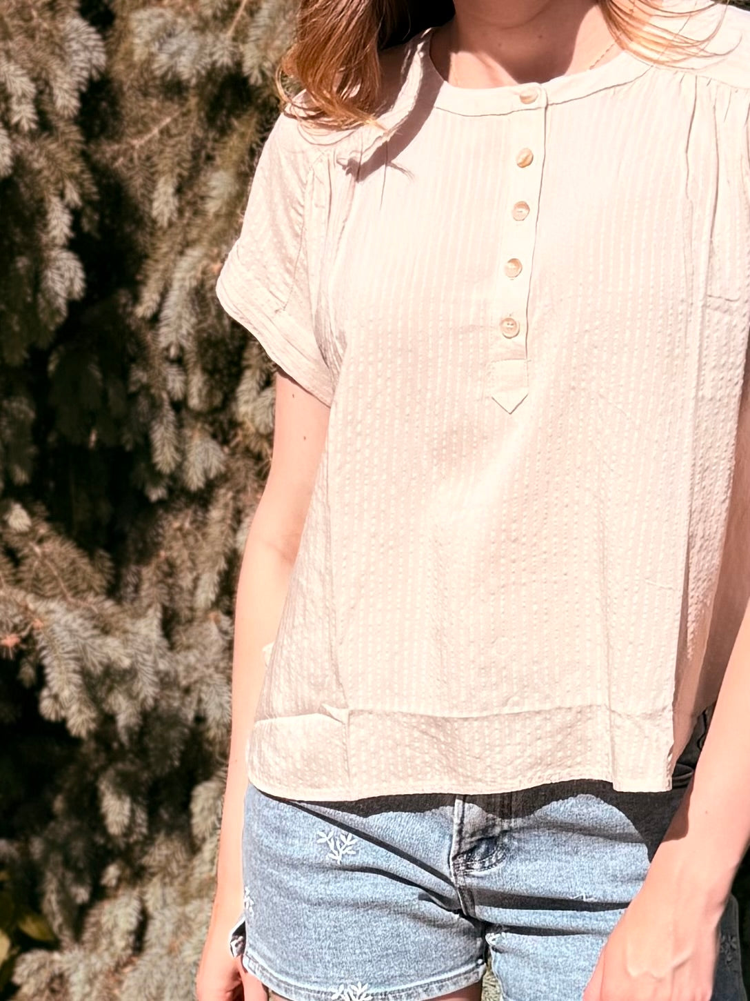 Ruched Shoulder Detail Short Sleeve Top