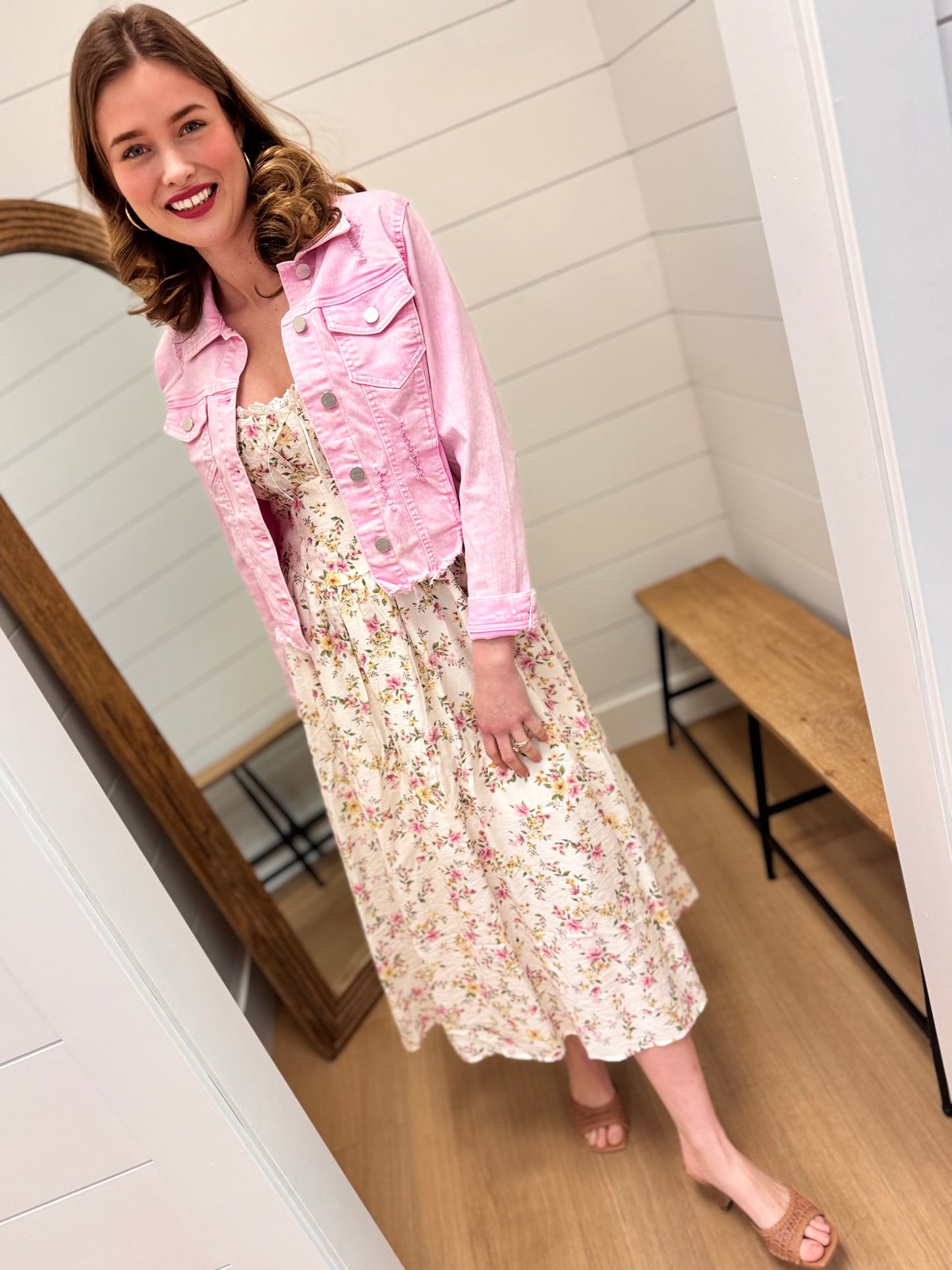 Irregular Fray Hemed Pink Jacket - Risen