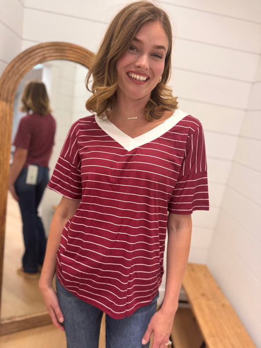 V Neck Stripe Top