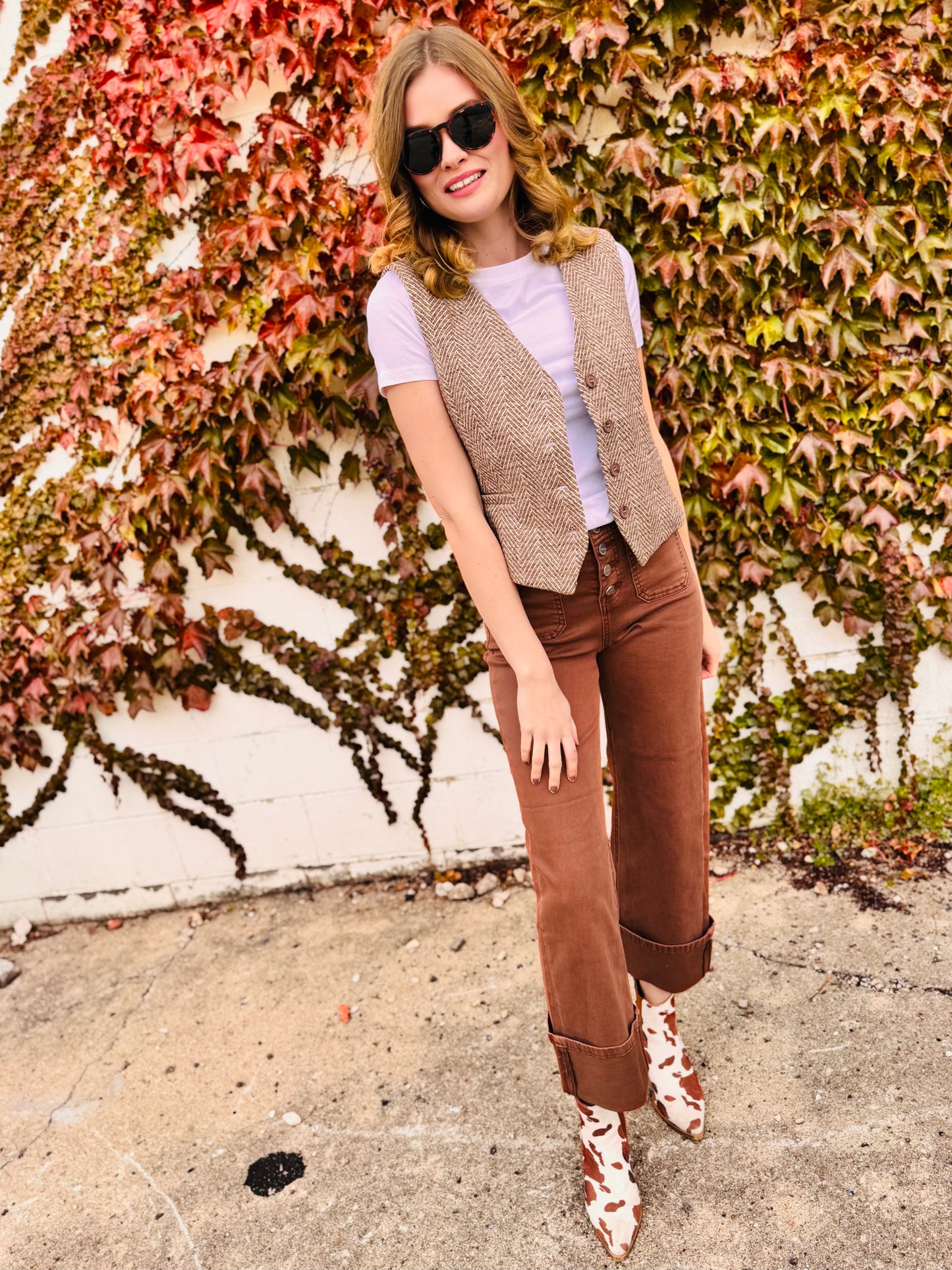 High Rise Wide Leg Front Patch Pocket Cuffed Pants