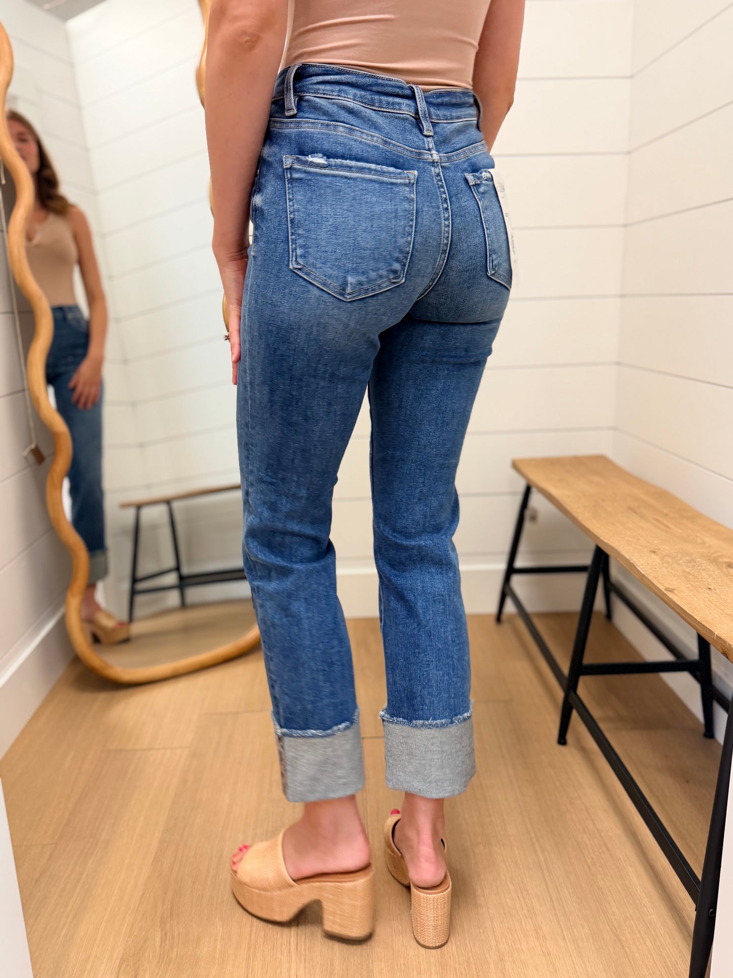 Mid Rise Ankle Straight Cuffed Jeans - Risen