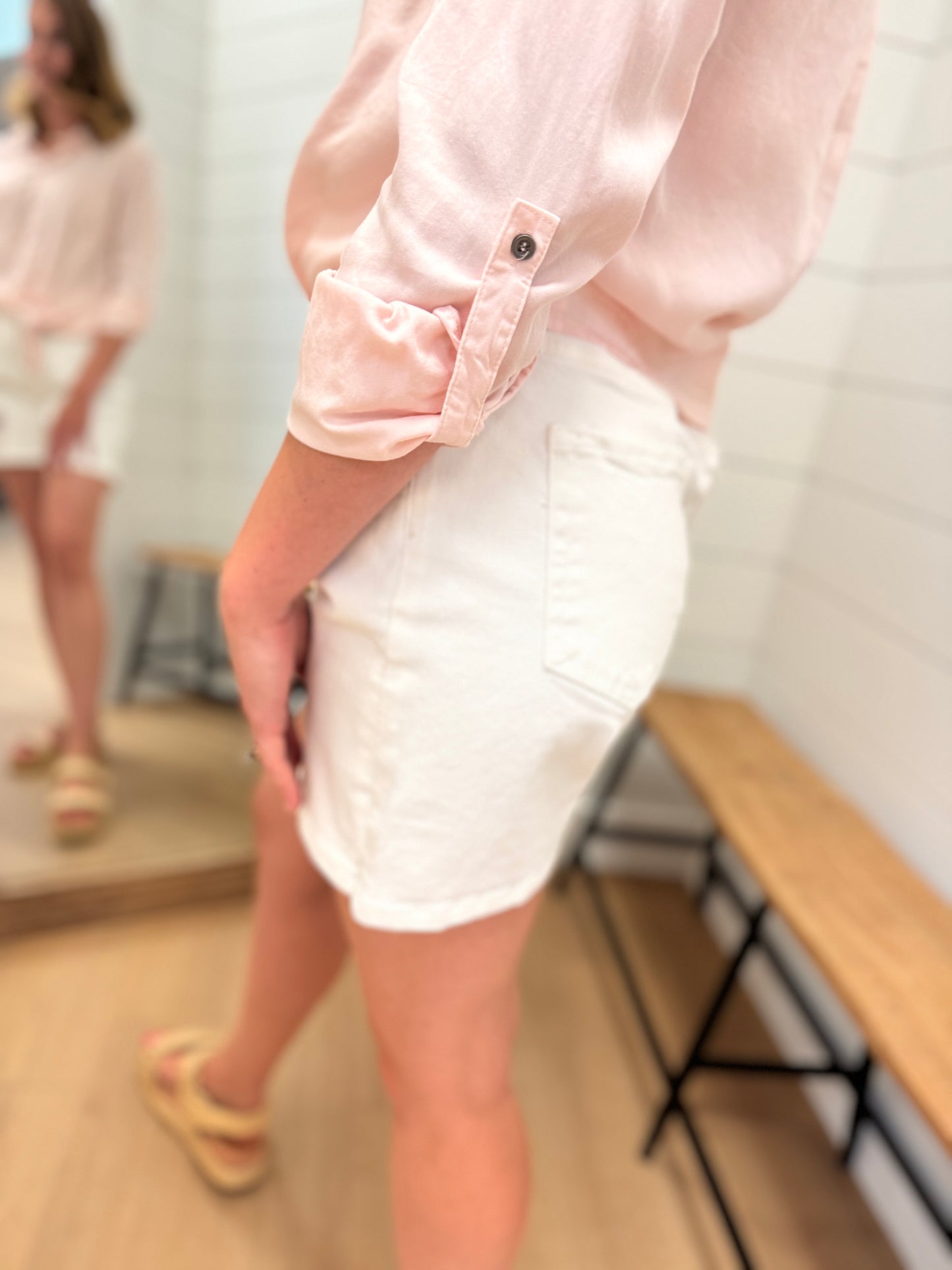White High Rise Tummy Control Midi Shorts - Risen
