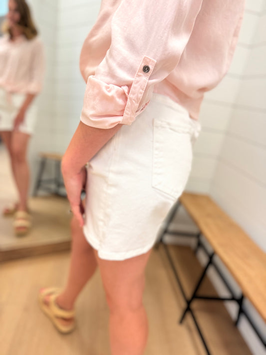 White High Rise Tummy Control Midi Shorts - Risen