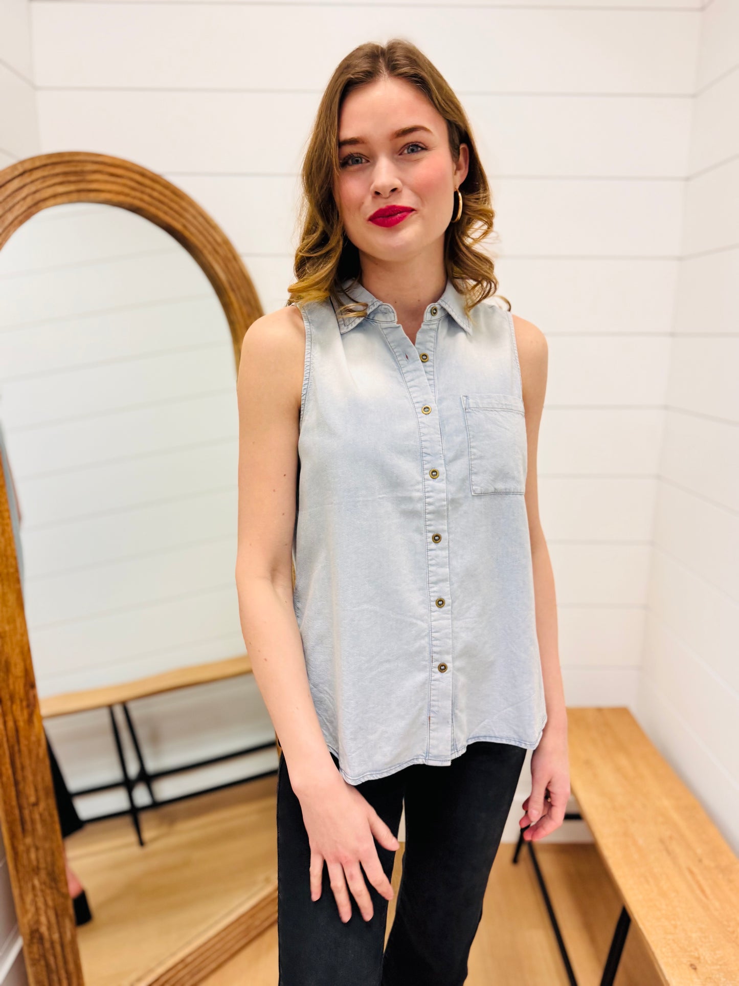 Chambray Button Down Tank Top