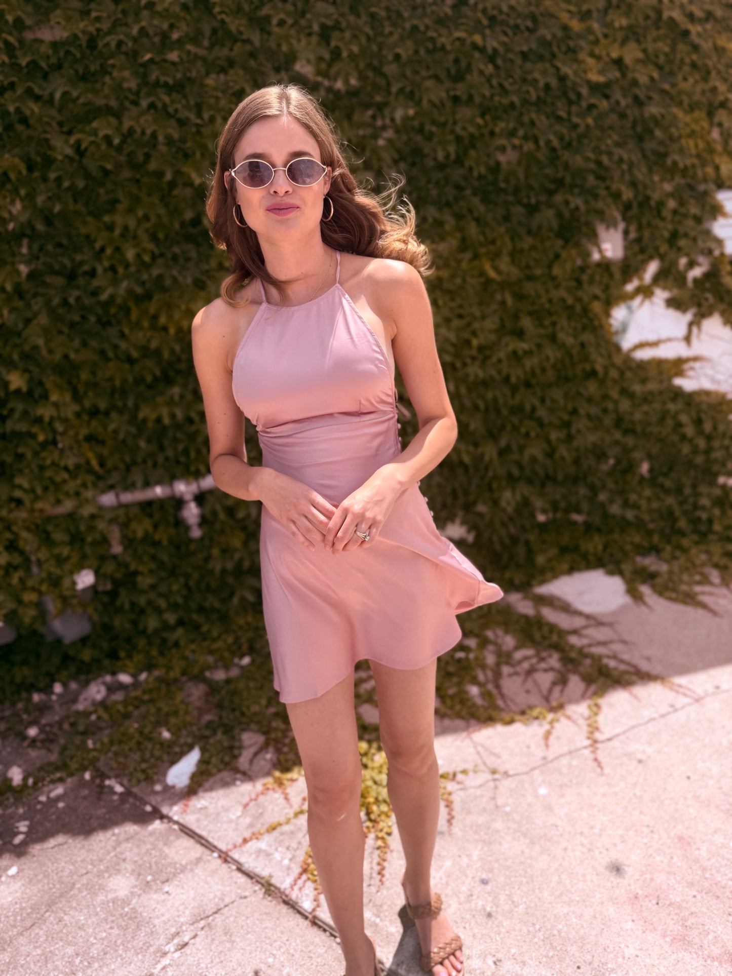 Silk-like Slip Mini Dress - Blush