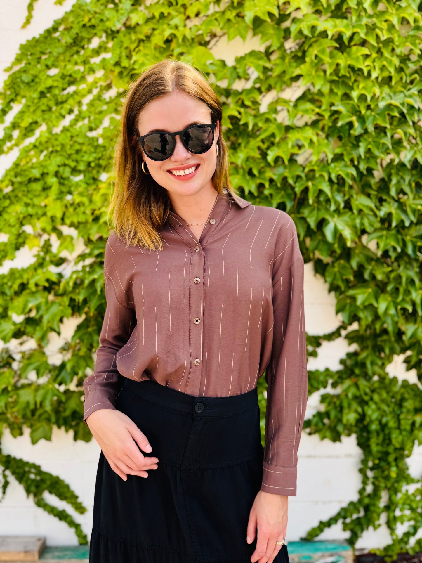 Line Pattern Collared Long Sleeve Button Down