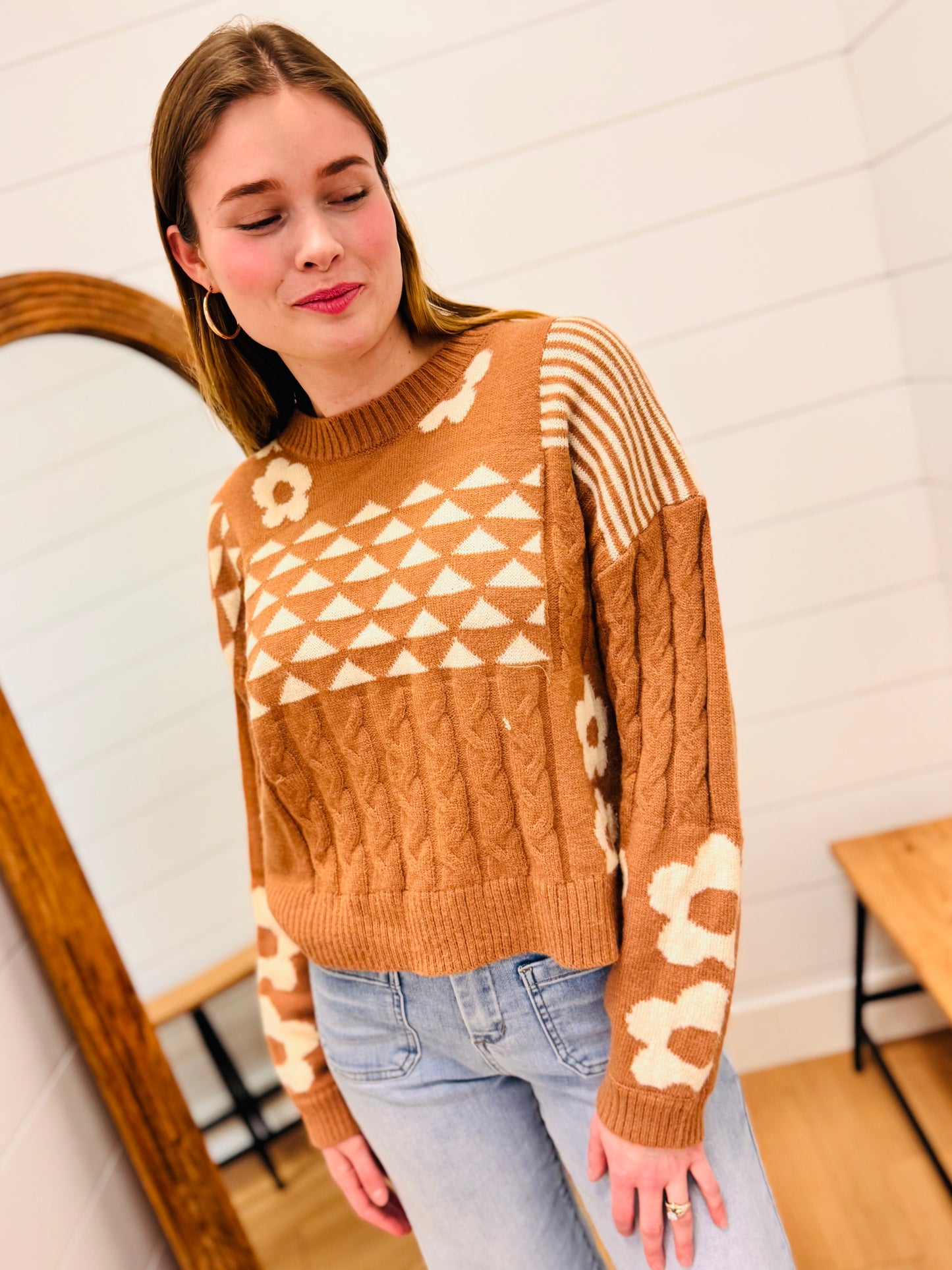 Rust mix Balloon Sleeve Sweater