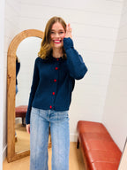 Navy + Red Heart Button Down Cardigan