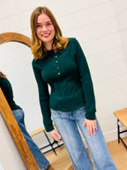 Button Down Top with Contrast Sleeve Stitching