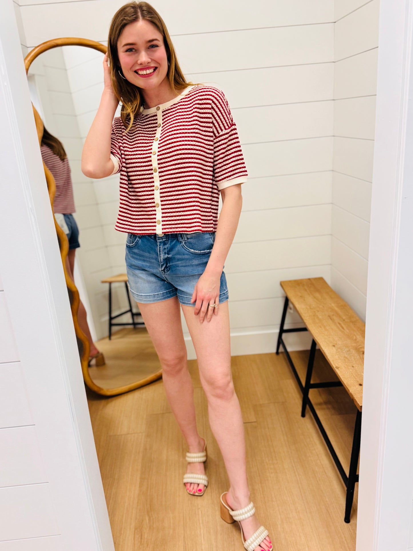 Stripe Button Down Knit Top