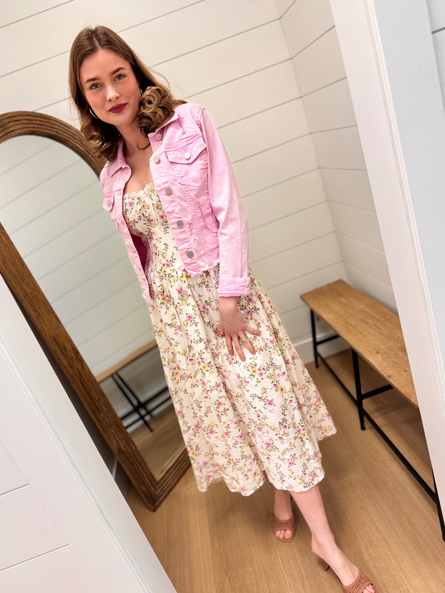 Irregular Fray Hemed Pink Jacket - Risen