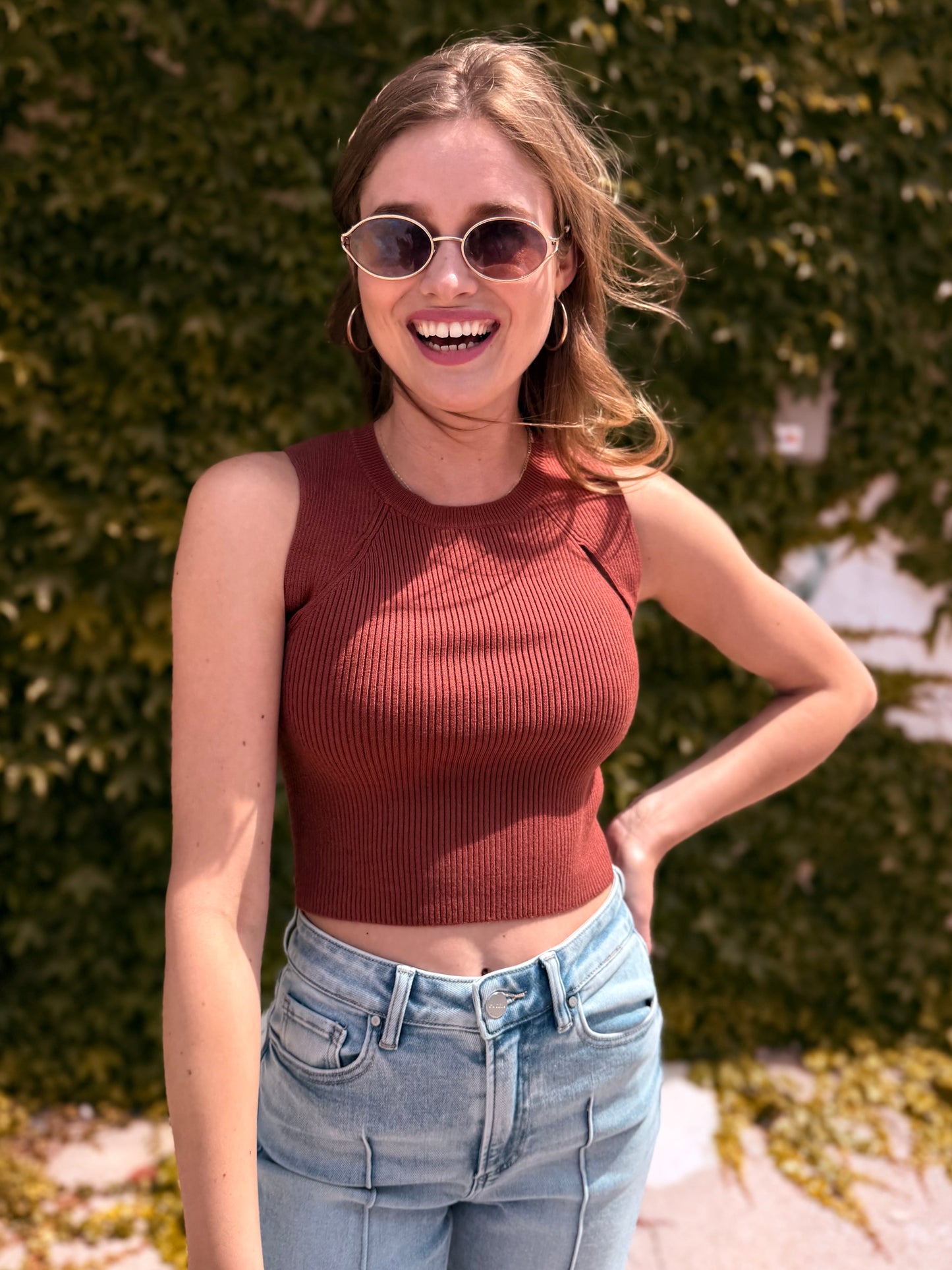 Ribbed Cutout Knit Tank Top