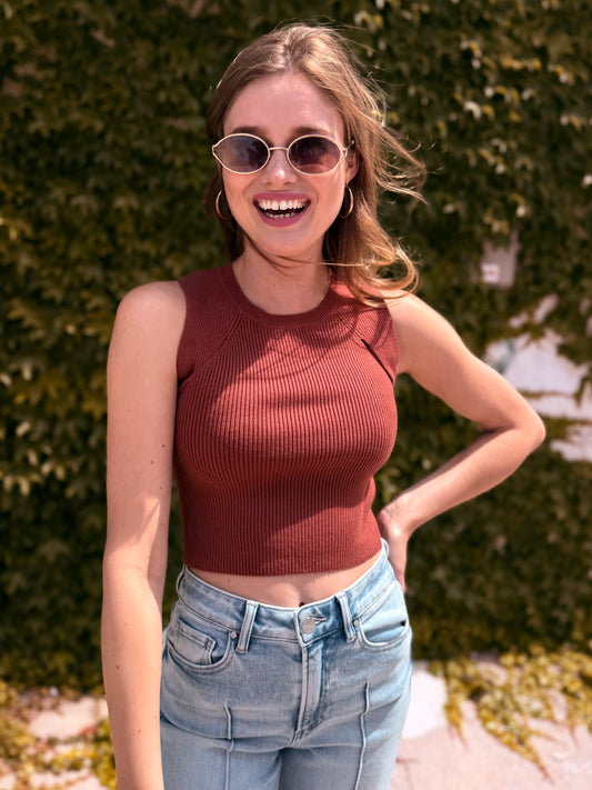 Ribbed Cutout Knit Tank Top