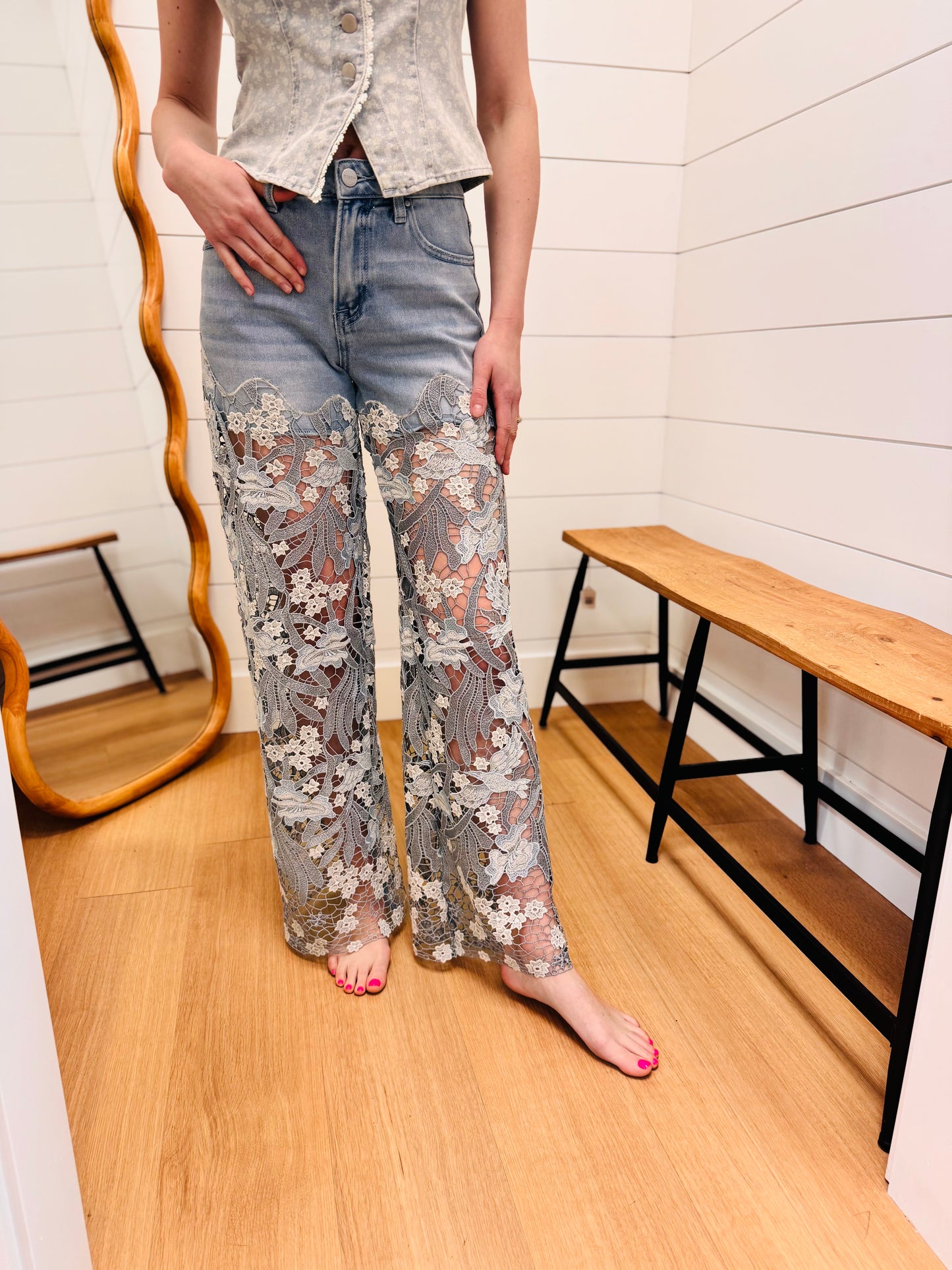 Whimsical Lace Up Leg Jeans - Risen