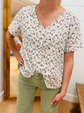White + Navy Mini Floral Top