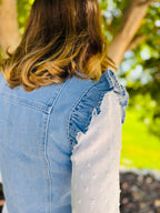 Denim Ruffle Sleeve Tie Front Vest