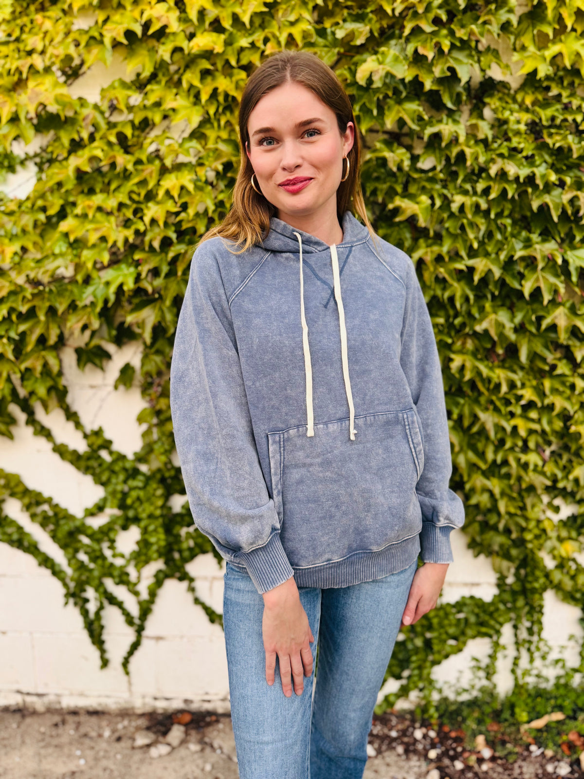 Acid Wash Fleece Hoodie With Pockets