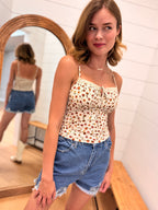 Floral Lace Trim Front Tie Cami