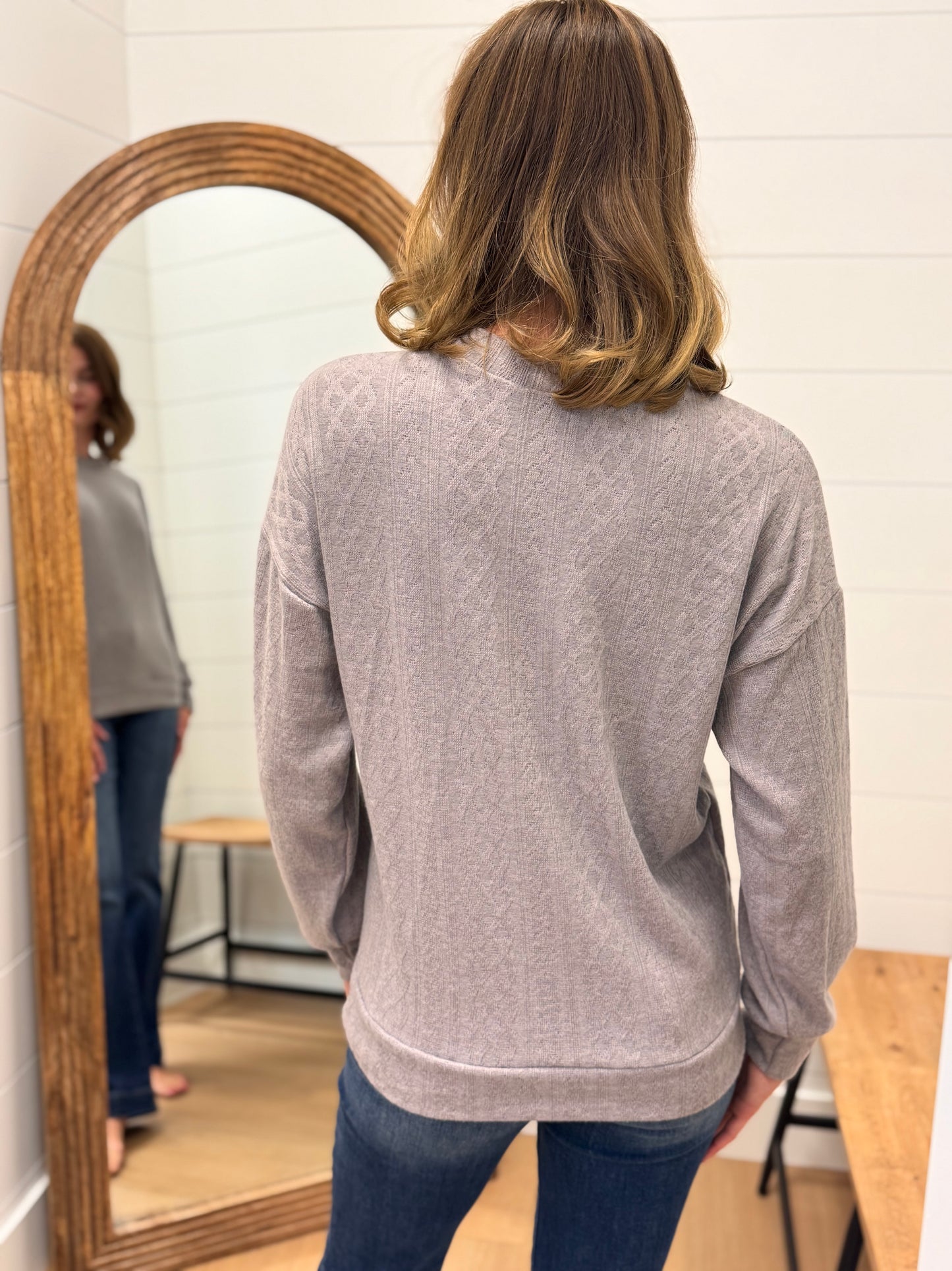 Solid Cable Knit Sweatshirt