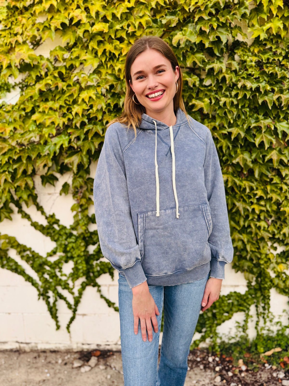 Acid Wash Fleece Hoodie With Pockets